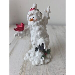 Vintage‎ snowman Cardinal statue figurine glitter decor Xmas tree